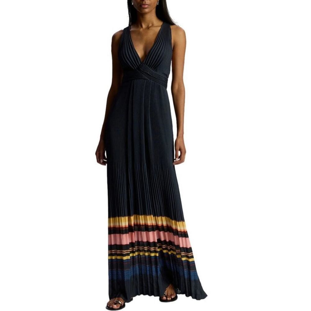 A.L.C. Black Maxi Dress with Multicolor Stripes